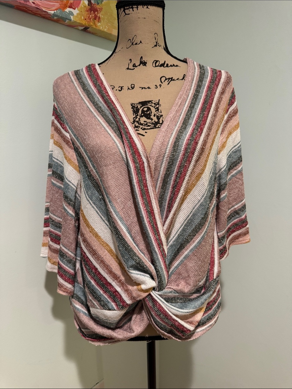 Gypsies & Moondust Pink Multi-Stripe Twist Front Top